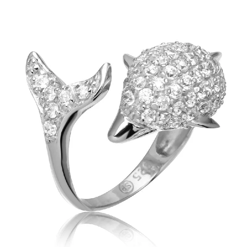 Silver 925 Rhodium Plated Dolphin Encrusted CZ Ring - STR00565