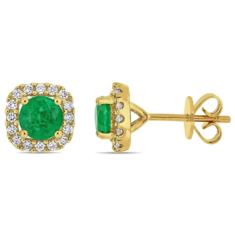 Miadora 14k Yellow Gold Emerald and 1/4ct TDW Diamond Square Halo Stud Earrings