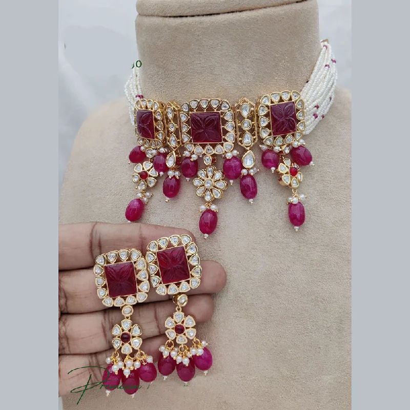 Jewel Addiction Copper Gold Plated Polki Kundan And Pearls Kundan Necklace Set