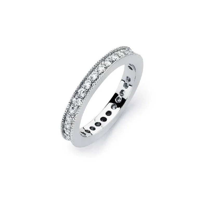 Silver 925 Rhodium Plated Clear Channel Set CZ Stackable Eternity Bridal Ring - BGR00567