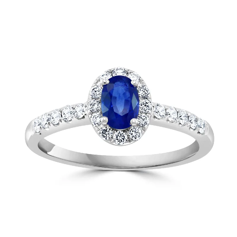 14K White Gold Sapphire and Diamond Ring