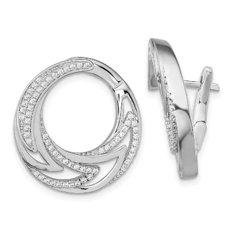 Curata 925 Sterling Silver Rhodium Plated CZ Cubic Zirconia Hinged Hoop Earrings - 23x24mm Wide