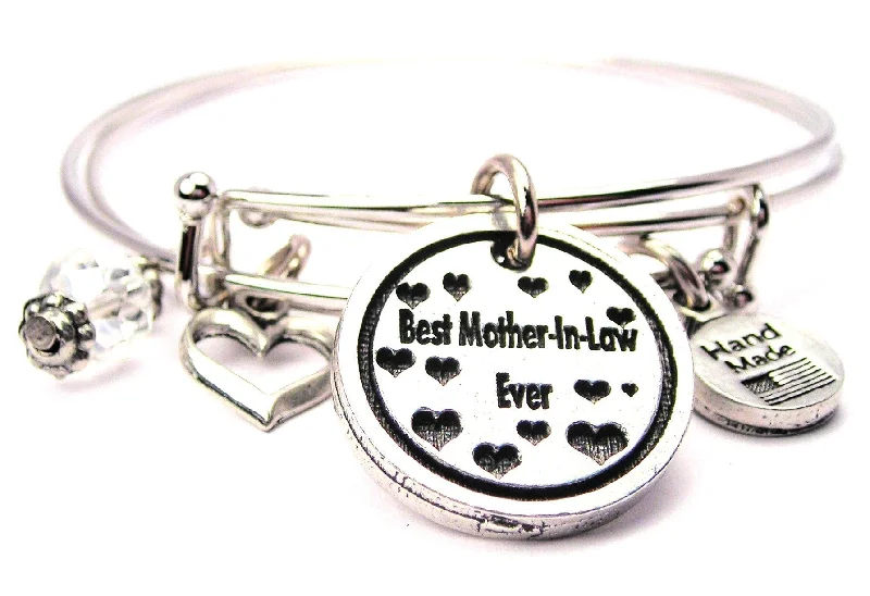 Best Mother In Law Ever With Hearts Bangle Expandable Bangle Bracelet Set