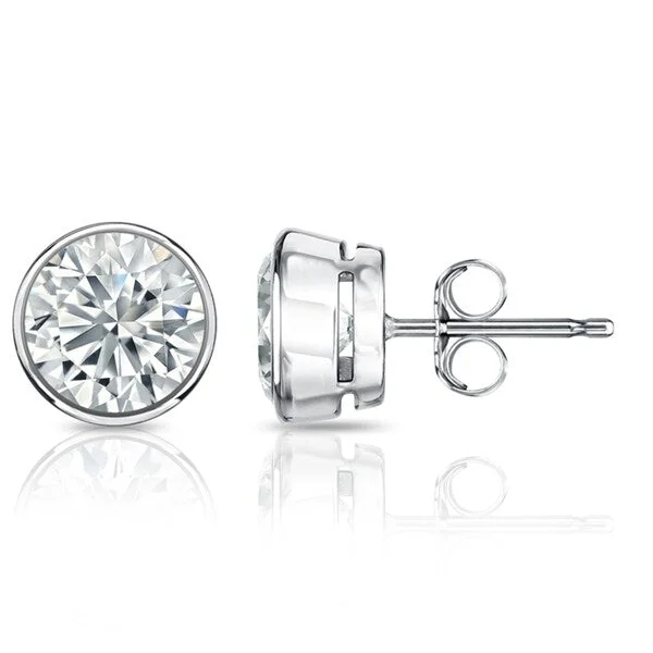 Auriya 14k Gold GIA Certified 4.20 carat TDW Bezel Set Round Diamond Stud Earrings