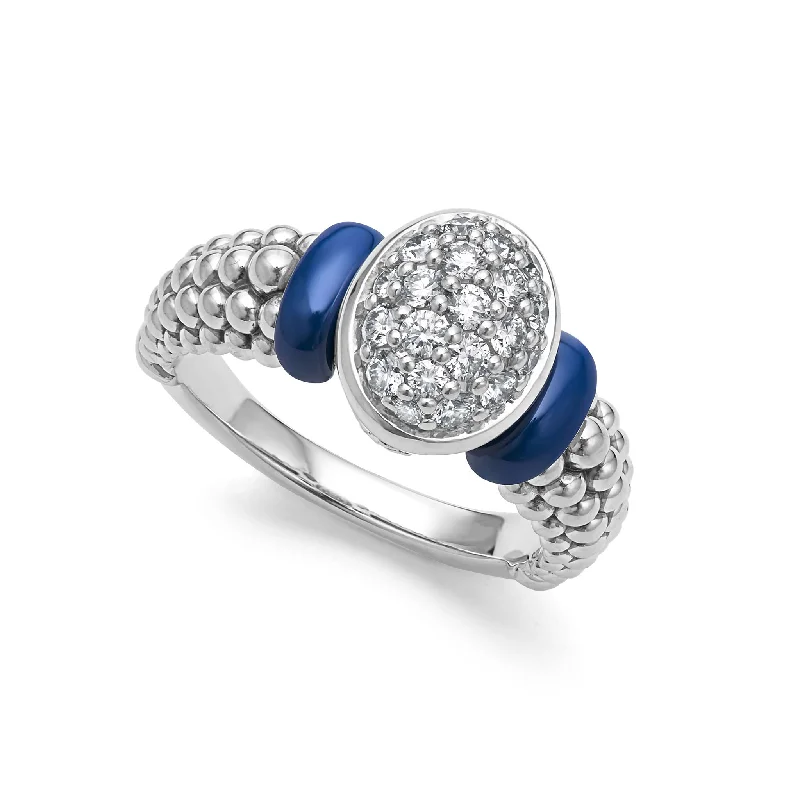 Blue Caviar Ultramarine Oval Ceramic Caviar Diamond Ring