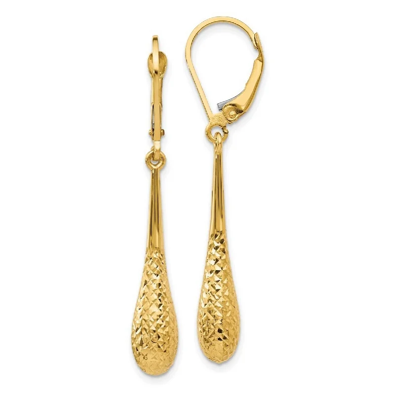 Curata 14k Yellow Gold Diamond-cut Teardrop Dangle Leverback Earrings (5mm x 44mm)