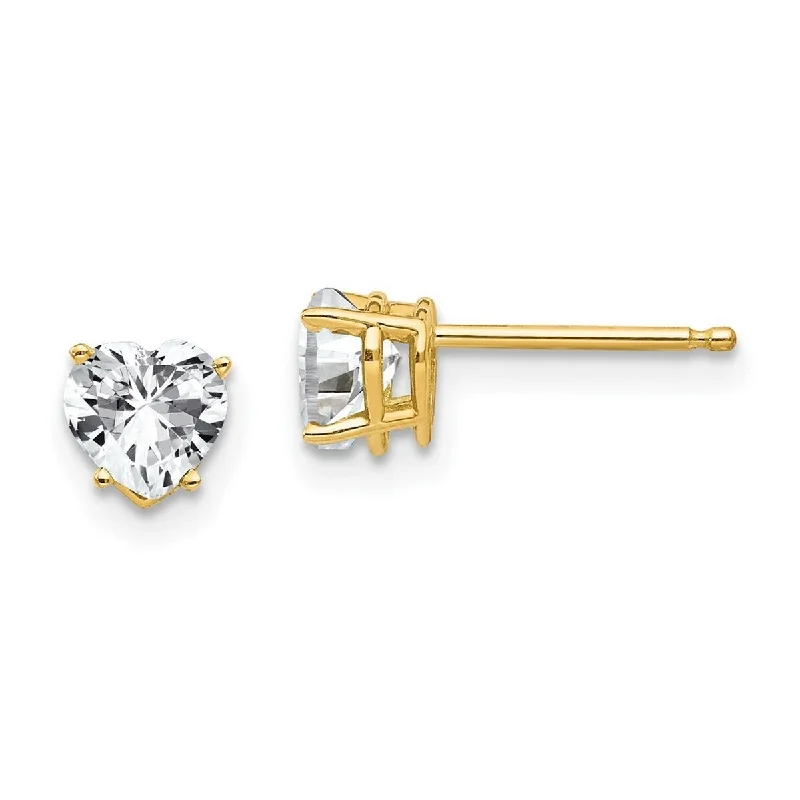 Curata 14k Yellow Gold Post Earrings 5mm Love Heart CZ Cubic Zirconia Earrings - 5x5mm Wide