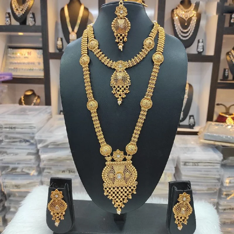 Heera Jewellers Gold Plated Austrian Stone Double Necklace Set