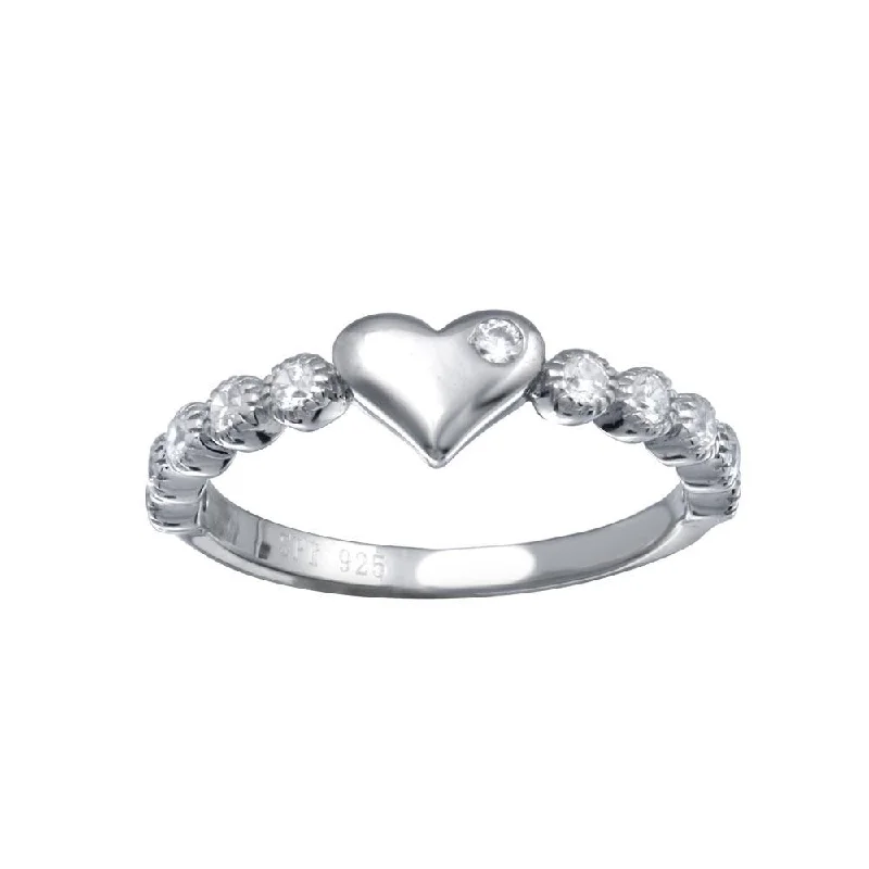 Rhodium Plated 925 Sterling Silver CZ Heart Bubble Shank Ring - STR01164