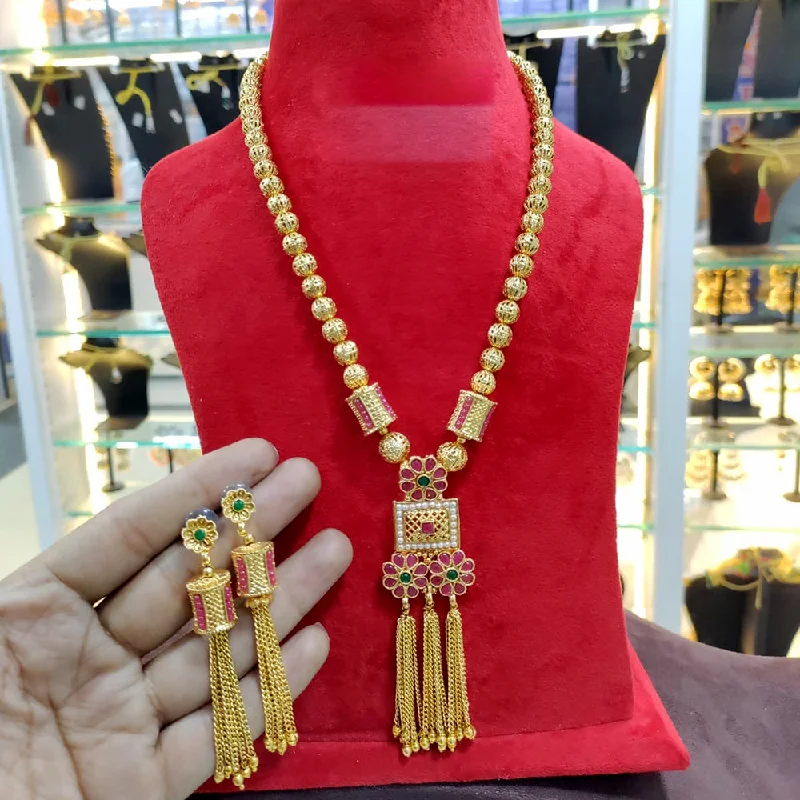 Manisha Jewellery Gold Plated Pota Stone Long Necklace Set