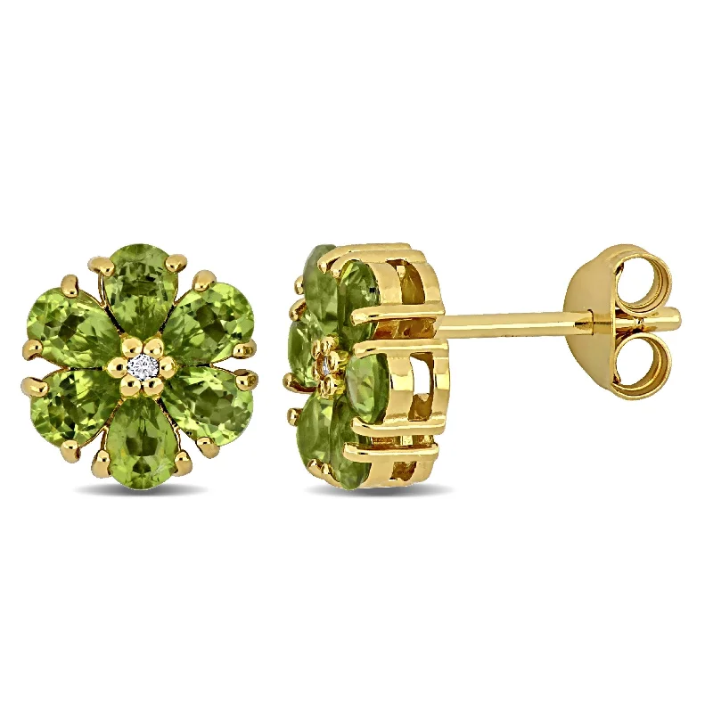 Miadora Yellow Sterling Silver 1 4/5ct TGW Peridot and White Topaz Flower Stud Earrings