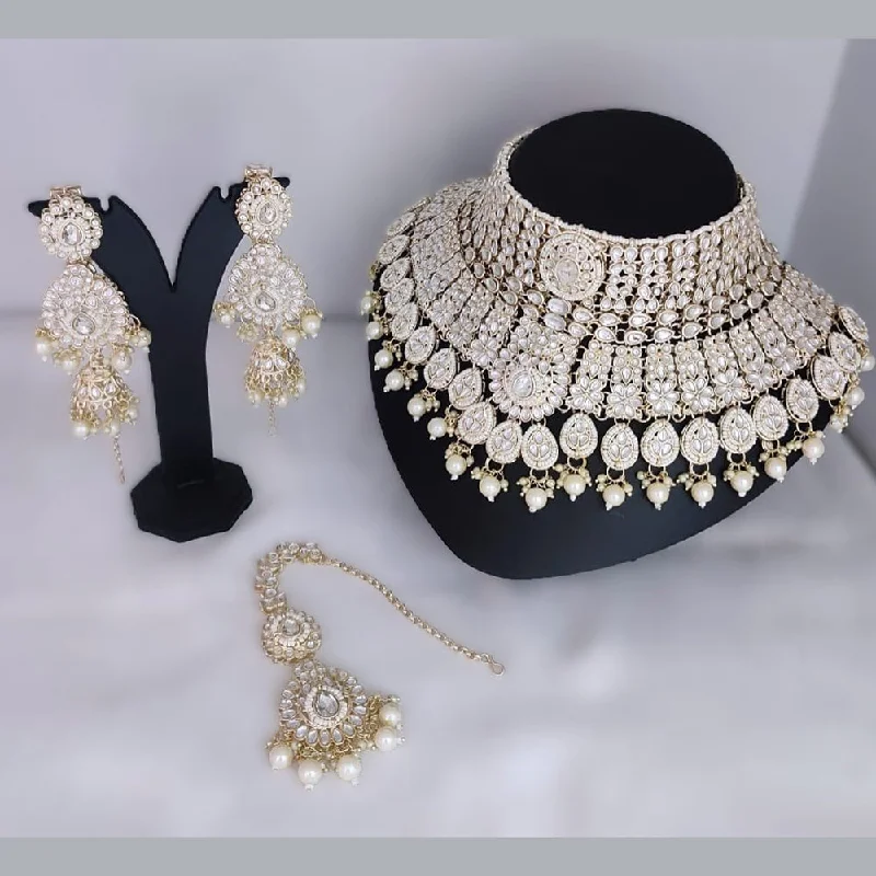 Gehana Mahal Gold Plated Kundan Stone Semi Bridal Necklace Set