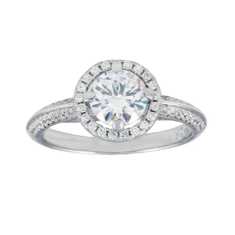 Rhodium Plated 925 Sterling Silver Halo CZ Bridal Ring - STR01110