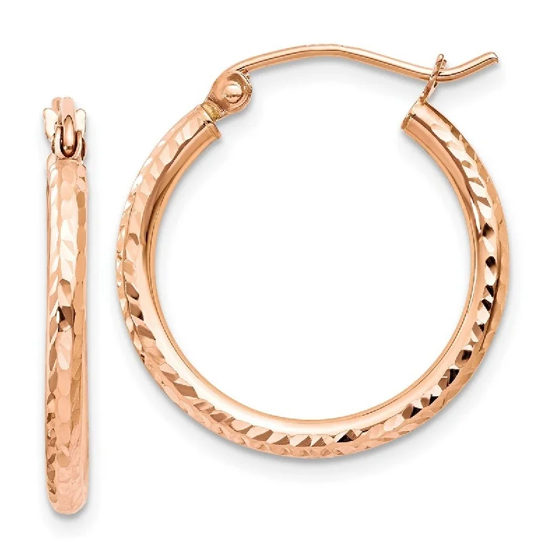 Curata 14k Rose Gold Diamond-cut 2x20mm Hoop Earrings