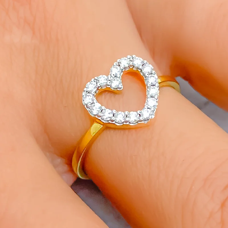 Charming Chic Heart 18K Gold + Diamond Ring