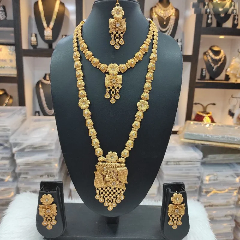 Heera Jewellers Gold Plated Austrian Stone Double Necklace Set