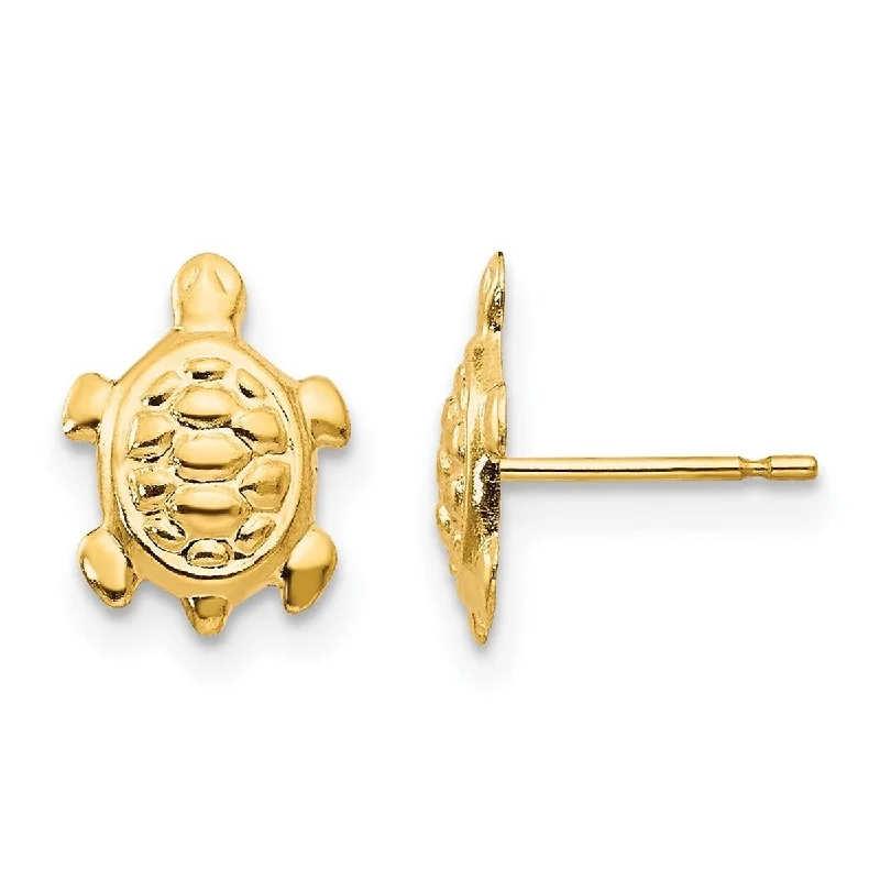 Curata Solid 14k Yellow Gold Childrens Textured Turtle Post Earrings (12mmx8mm) - Orange