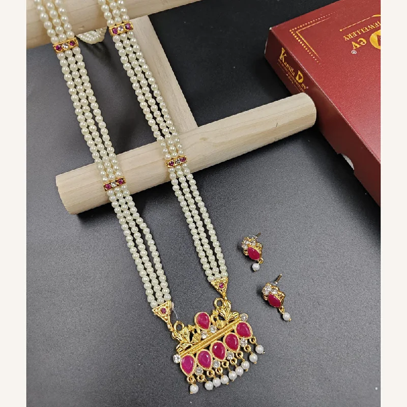 Manisha Jewellery Gold Plated Austrian Stone And Pearl Long Necklace Set