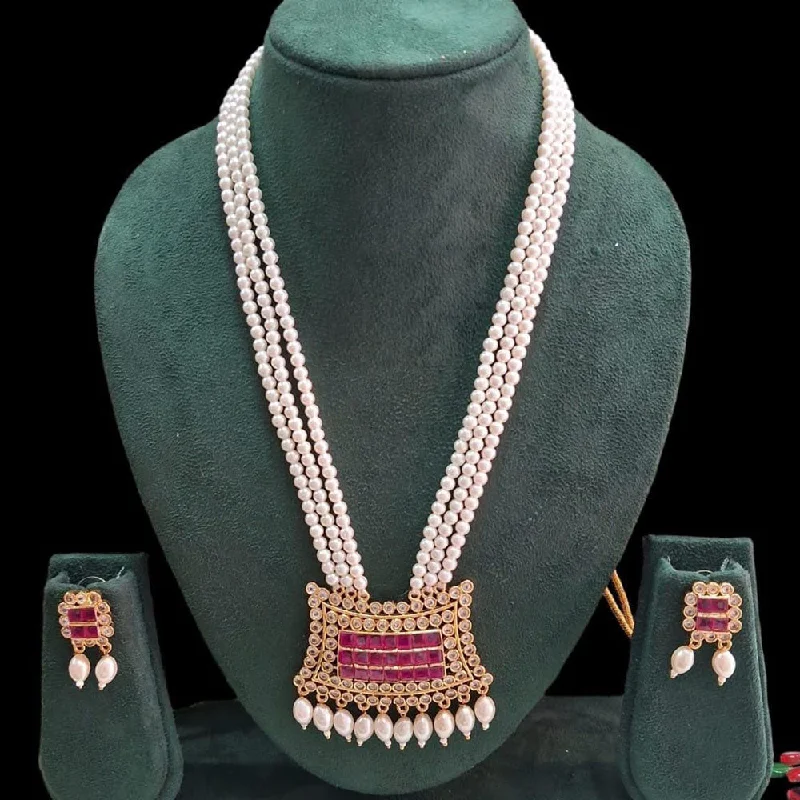 Manisha Jewellery Gold Plated Kundan Stone And Pearl Long Necklace Set