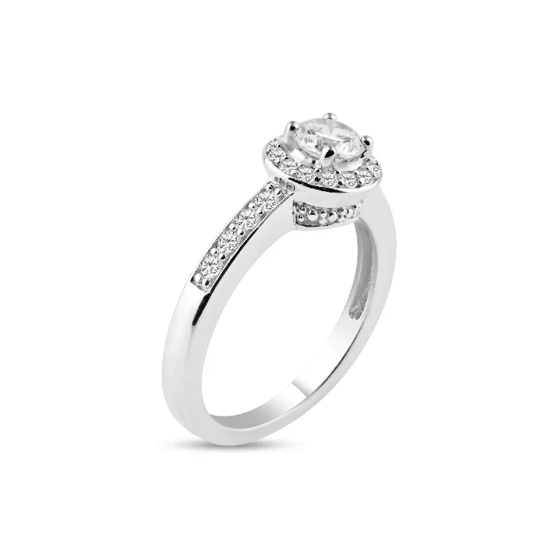 Silver 925 Rhodium Plated Pave Clear Cluster CZ Ring - ACR00012