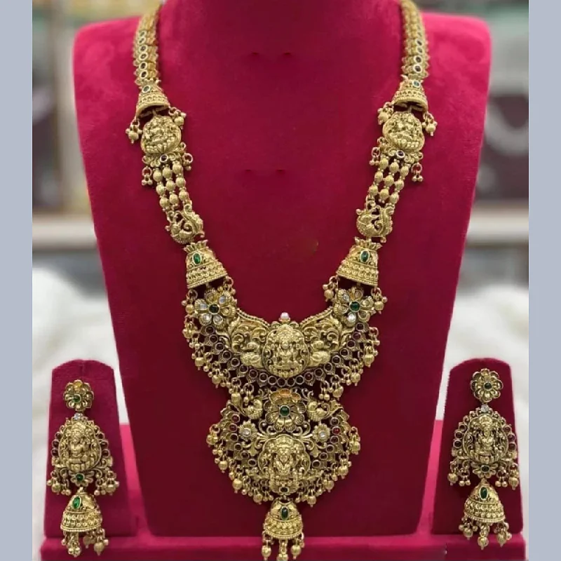 Manisha Jewellery Gold Plated Pota Stone Temple Long Necklace Set