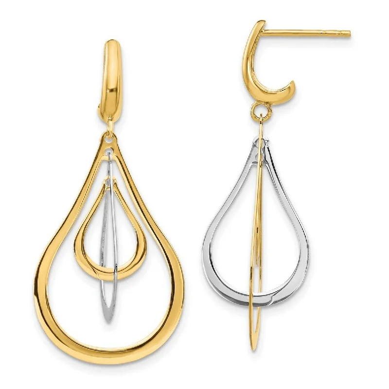 Curata 14k Two tone Gold Polished Tear-drop Post Long Drop Dangle Earrings 38x18mm