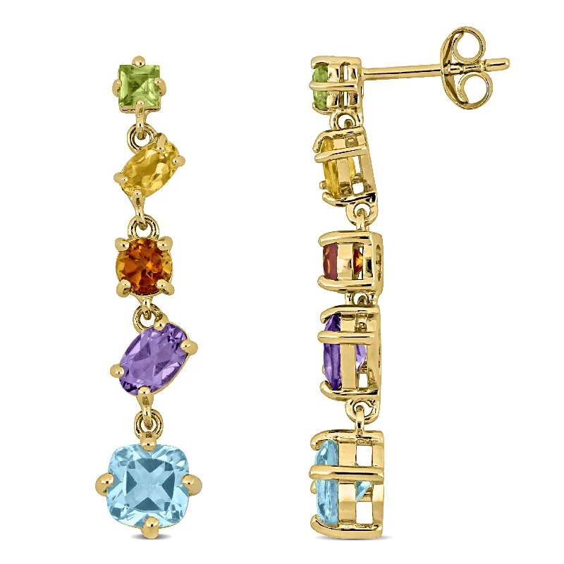 Miadora Yellow Plated Sterling Silver 4 1/2ct TGW Amethyst SKY Blue Topaz Citrine & Peridot Earrings