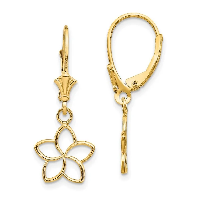 Curata 14k Yellow Gold Dangle Cut Out Flower Lever Back Earrings - 28x12mm