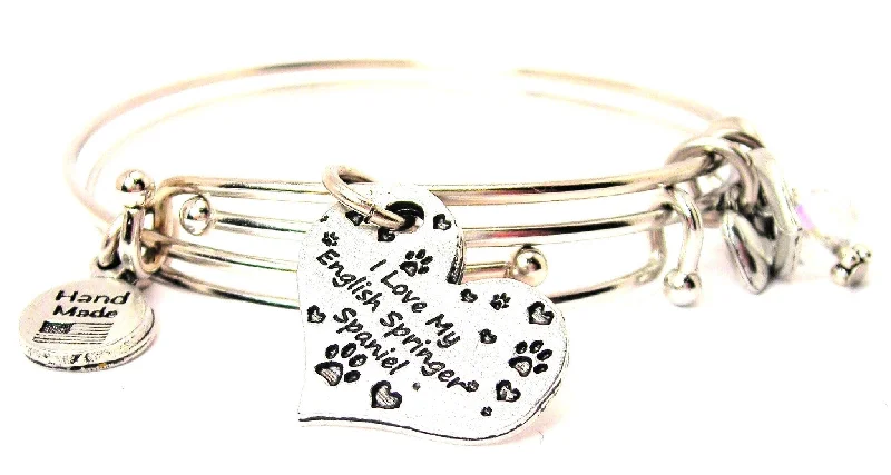 I Love My English Springer Spaniel Heart Expandable Bangle Bracelet Set