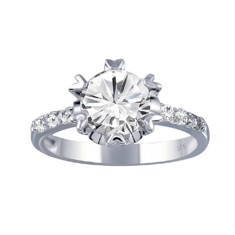 Rhodium Plated 925 Sterling Silver Clear CZ Bridal Ring - BGR00398