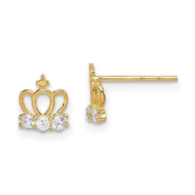 Curata 14k Yellow Gold CZ Cubic Zirconia Crown Post Earrings - 6.5mm long