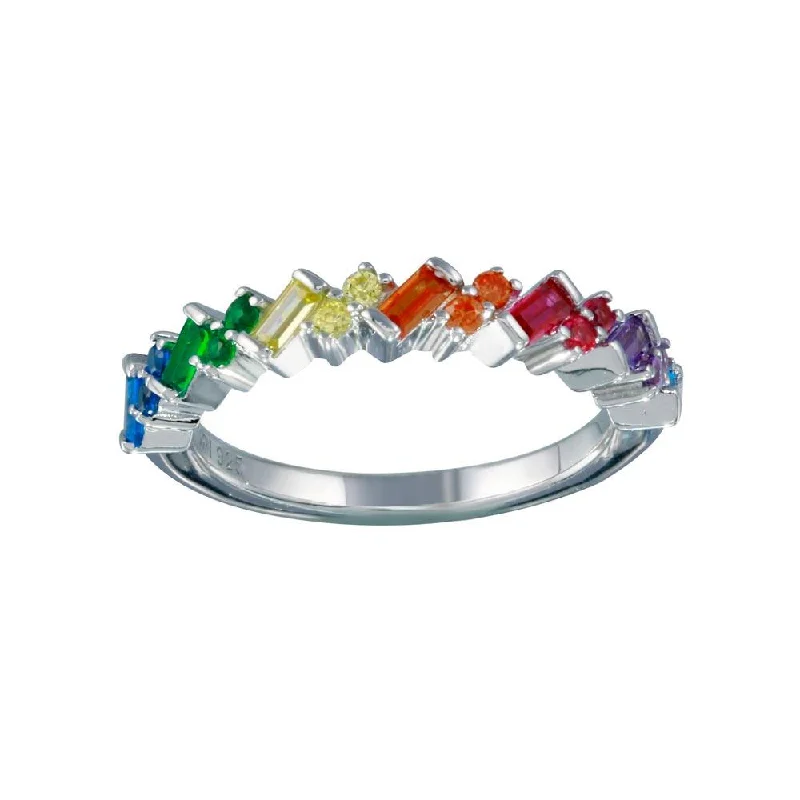 Rhodium Plated 925 Sterling Silver Multi Color Half Eternity CZ Ring - STR01116