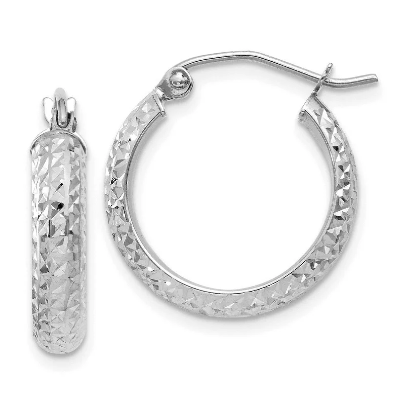 Curata 14k White Gold Diamond-Cut 3.5x17mm Hoop Earrings