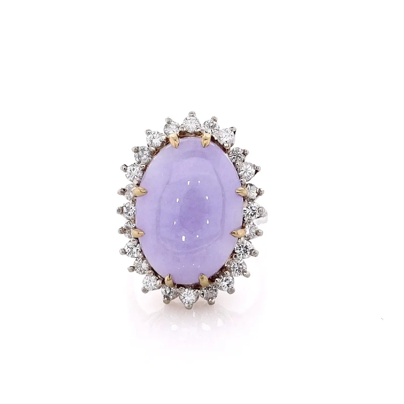 Estate 14 Karat Two-Tone Purple Jadeite and Diamond Ring