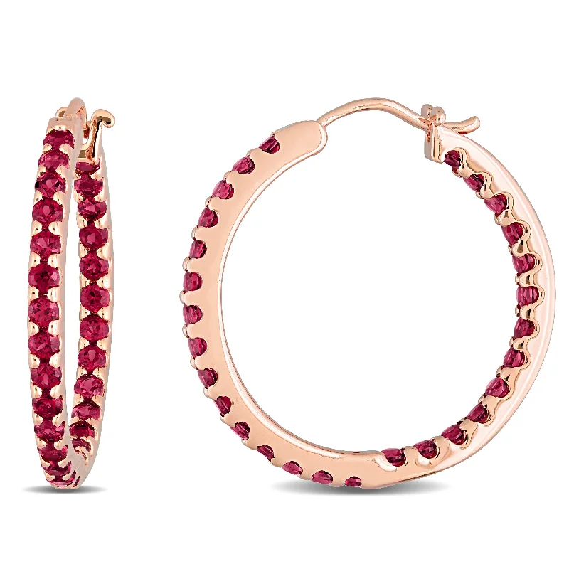 Miadora 10k Rose Gold Garnet Inside Outside Hoop Earrings