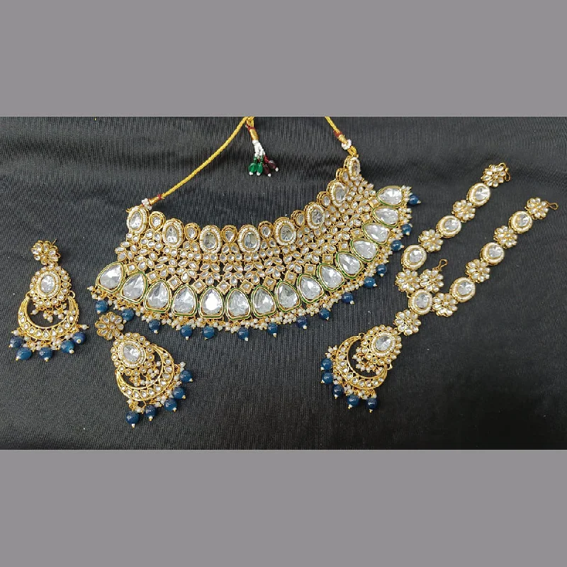 Rani Sati Jewels Gold Plated Crystal Stone And Beads Choker Necklace Set