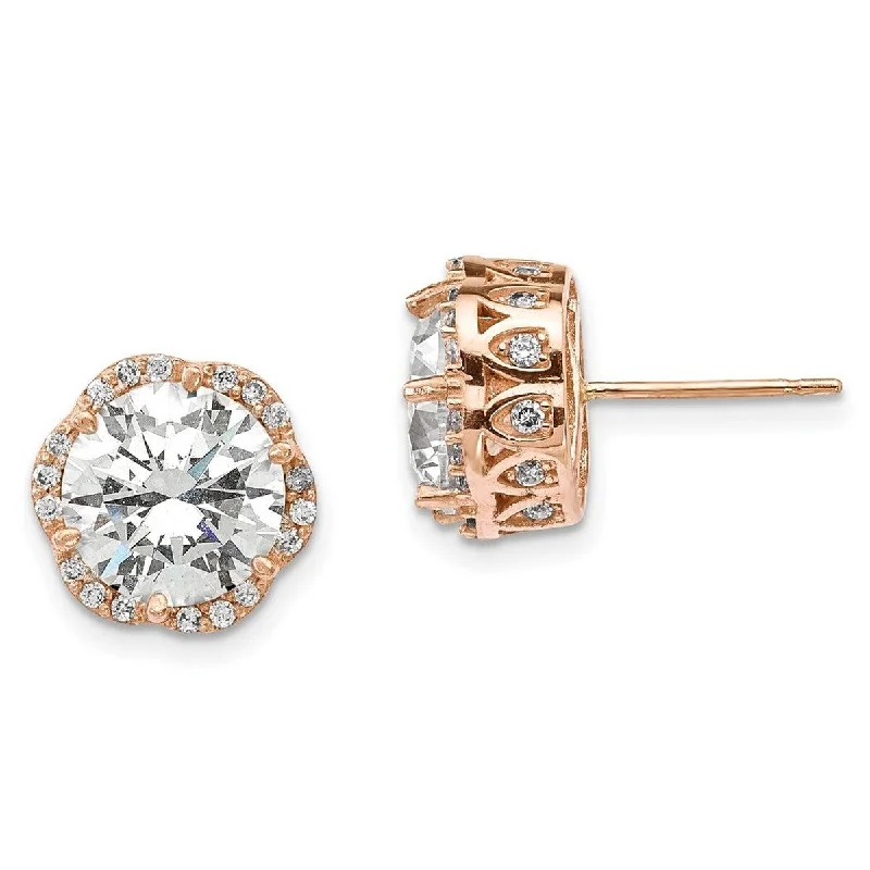 Curata 10k Rose Gold Polished CZ Cubic Zirconia 10.33x9.67mm Post Earrings