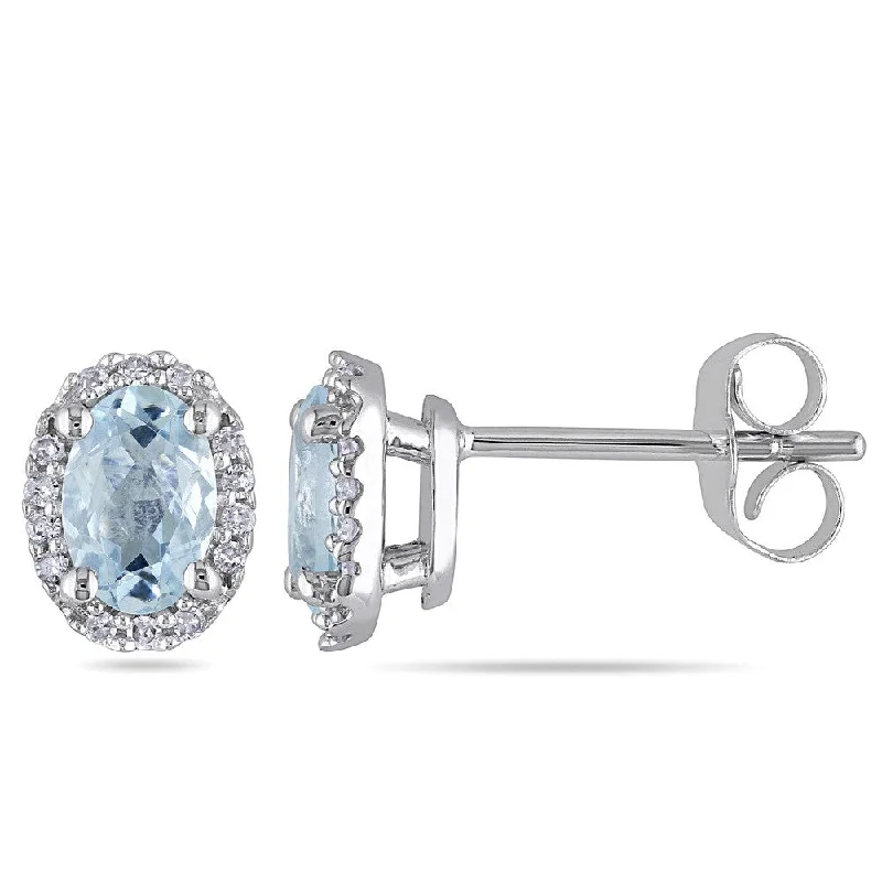 Miadora 10k White Gold Aquamarine and 1/10ct TDW Diamond Oval Earrings (H-I, I2-I3)