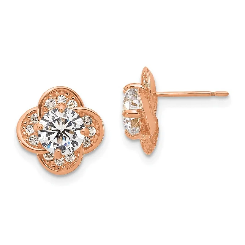 Curata 10k Tiara Collection Rose Gold Polished CZ Cubic Zirconia Post Earrings - 11.06x11.03mm Wide