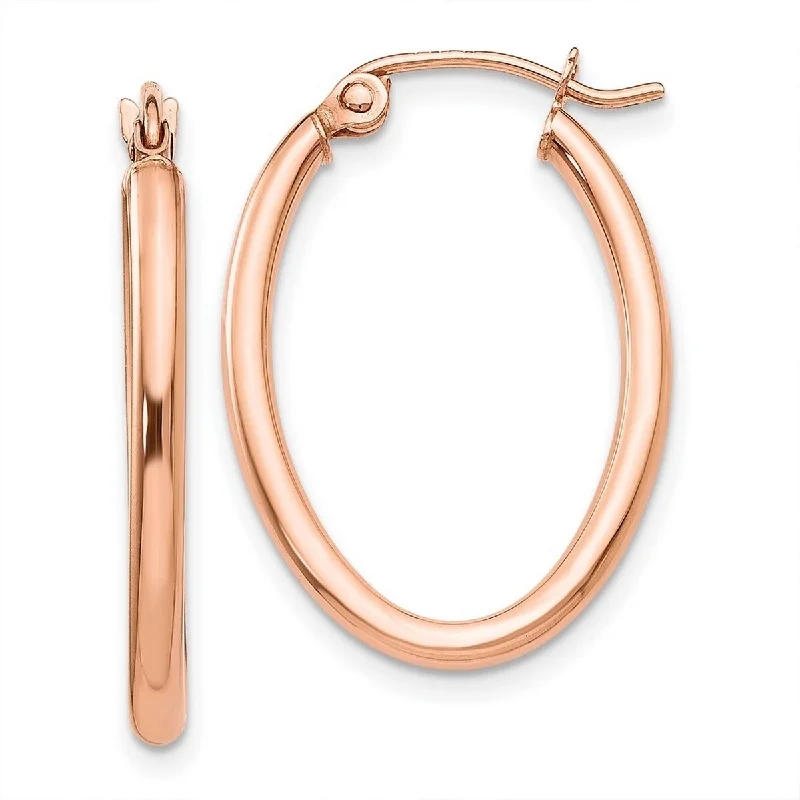 Curata 14k Rose Gold Polished Tube 26x2mm Oval Hoop Earrings