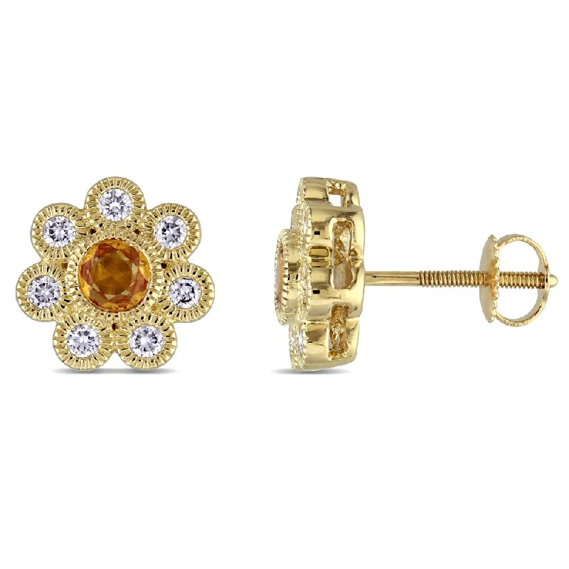 Miadora Signature Collection 14k Yellow Gold Yellow Sapphire and 3/8ct Diamond Flower Stud Earrings (G-H, SI1-SI2)