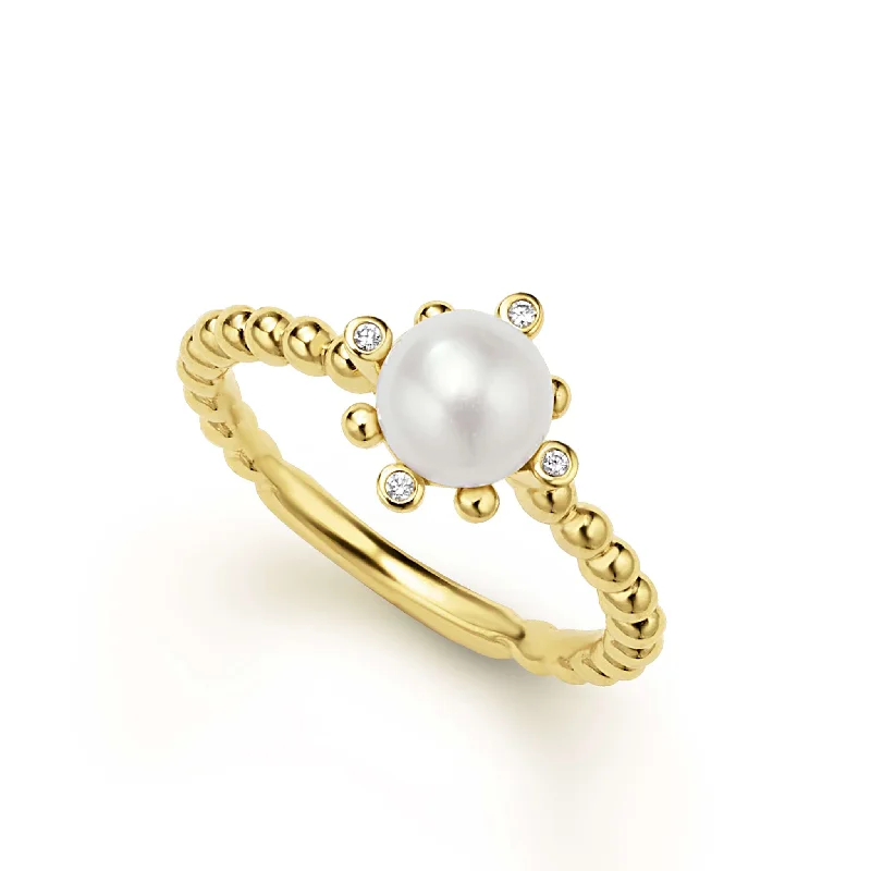 Luna 18K Gold Fleur Pearl Diamond Ring