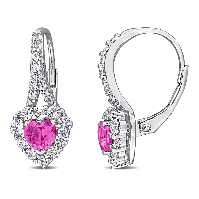 Miadora 2 1/3ct TGW Created Pink Sapphire Created White Sapphire LeverBack Earrings in Sterling Silver