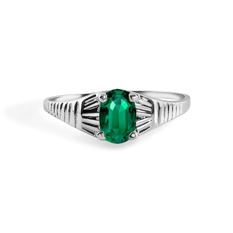 Rhodium Plated 925 Sterling Silverr Rigid Birthstone Ring- SPR00005