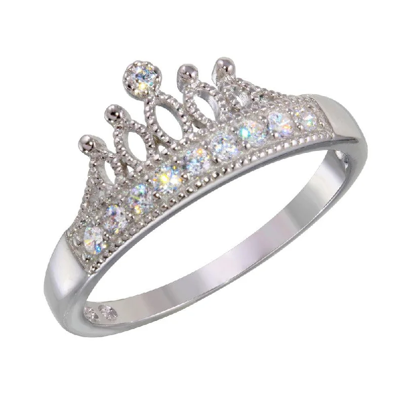 Rhodium Plated 925 Sterling Silver Tiara Ring with CZ - BGR01144