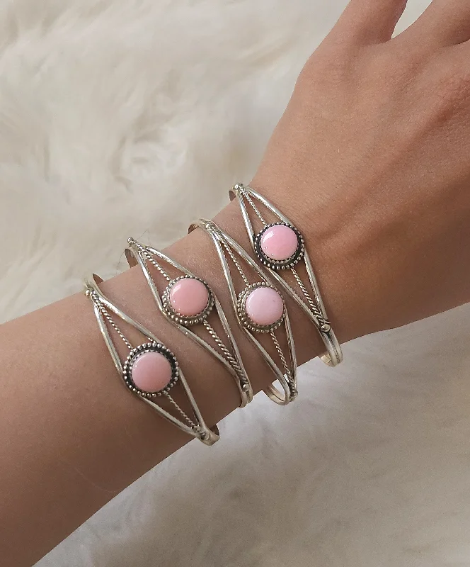 Sterling Silver Pink Conch Shell Cuff Bracelets