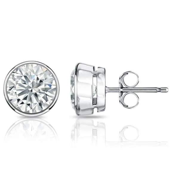 Auriya 6ctw Round Diamond Stud Earrings Bezel-set Platinum - GIA Certified