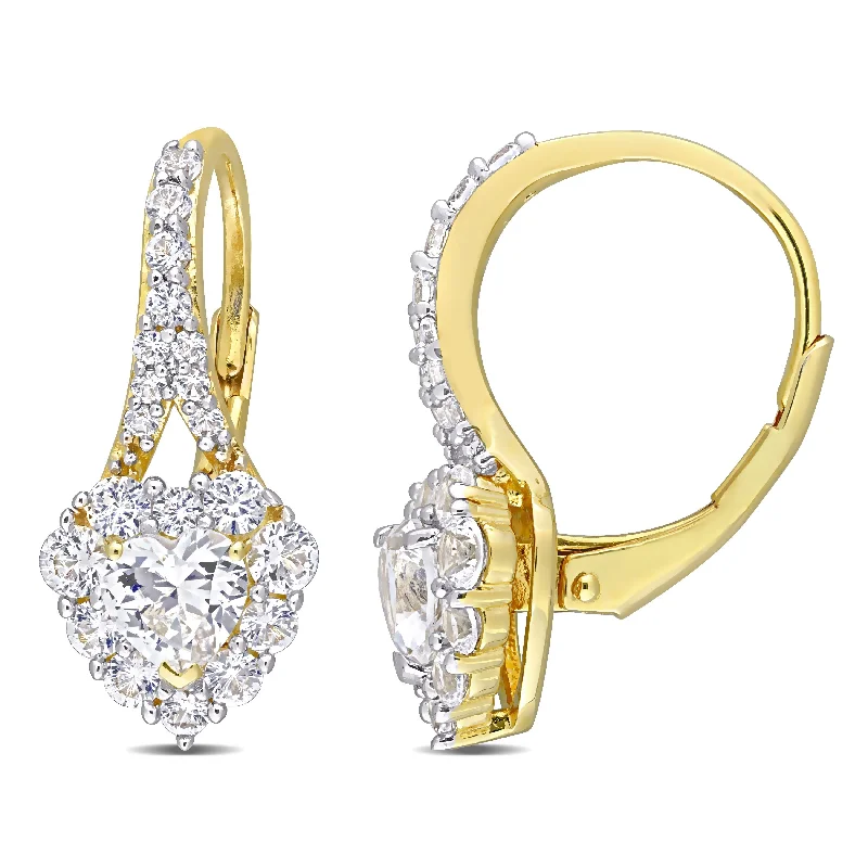 Miadora 2 2/5ct TGW Created White Sapphire LeverBack Earrings in Yellow Plated Sterling Silver