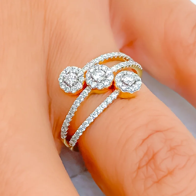 Impressive Floral Trio 18K Gold + Diamond Ring