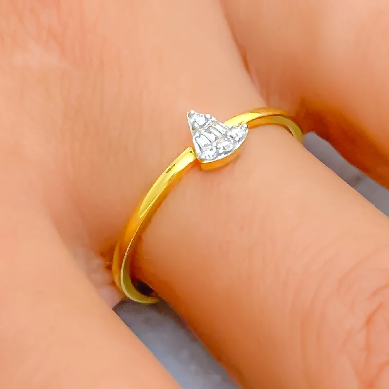 Trendy Triangular 18K Gold + Diamond Ring